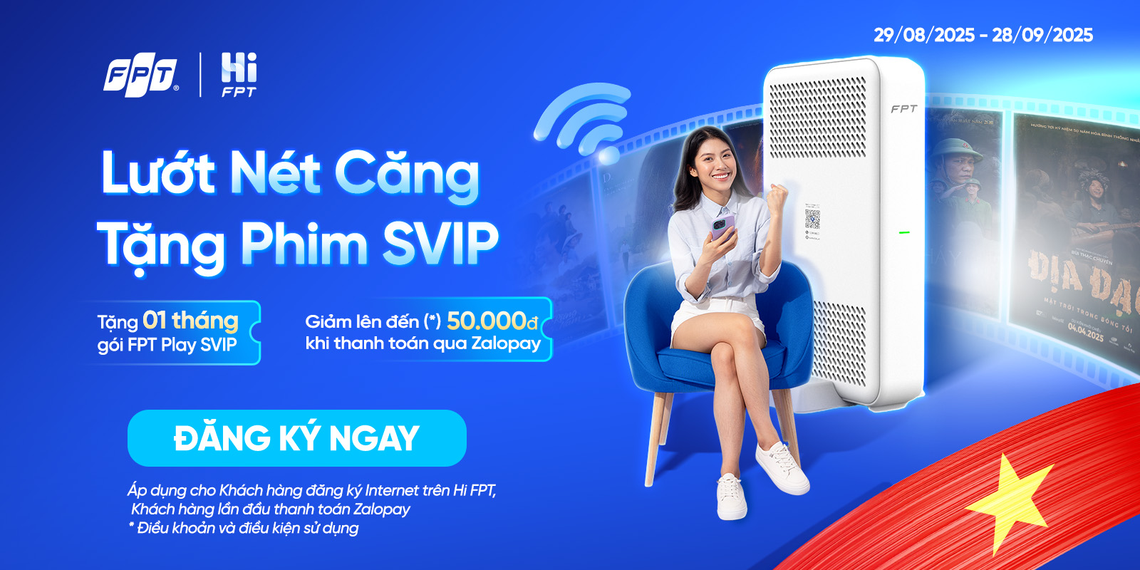 Lướt Net Căng – Tặng Phim SVIP khi đăng ký lắp Internet với Hi FPT