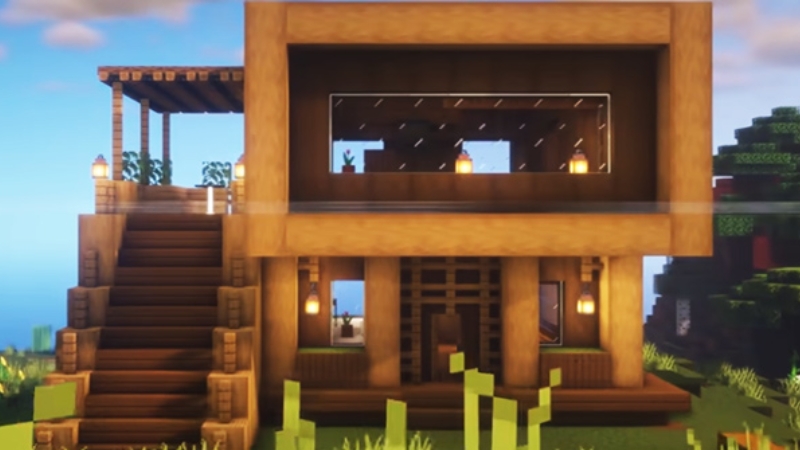 Mẫu nhà gỗ 2 tầng trong Minecraft