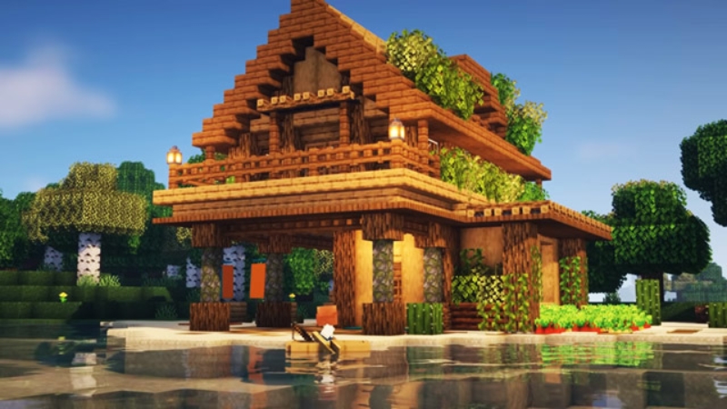 Nhà gỗ ven biển trong Minecraft