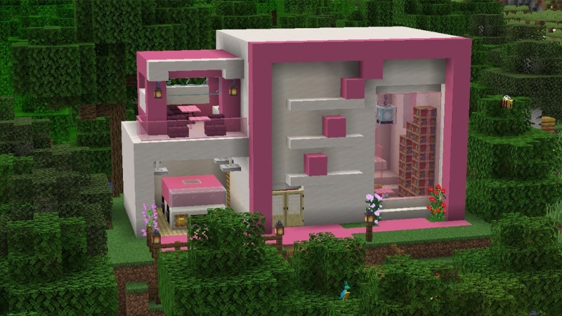 Mẫu nhà màu hồng hiện đại trong Minecraft