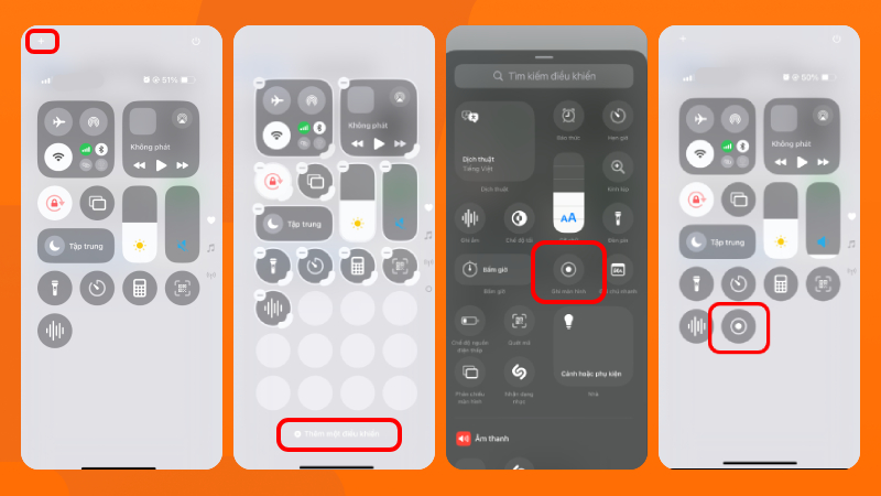 Các bước cài đặt công cụ ghi màn hình iPhone vào Trung tâm điều khiển