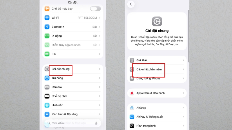 Mở ứng dụng cài đặt