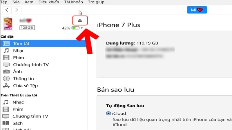 Nhấn nút Tháo để ngắt kết nối