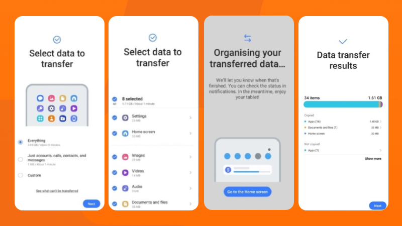 Cài đặt dữ liệu trên ứng dụng Smart Switch Mobile và chuyển sang thiết bị Android khác