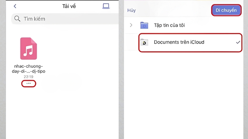 Di chuyển file nhạc vào iCloud Drive