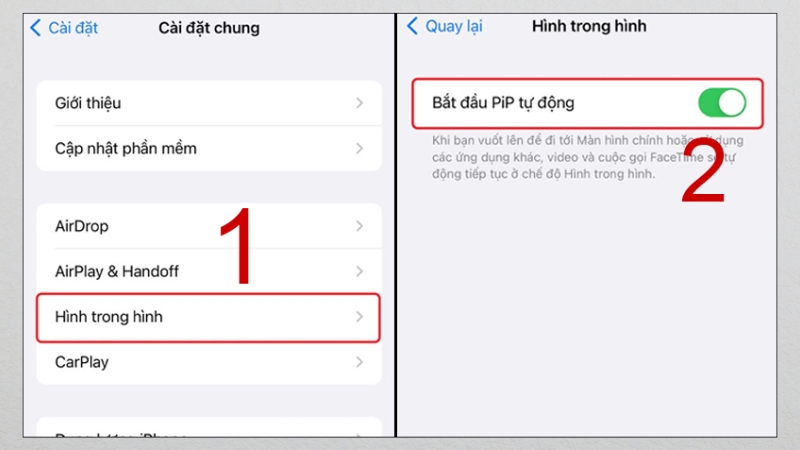 Bật mục bắt đầu PiP tự động