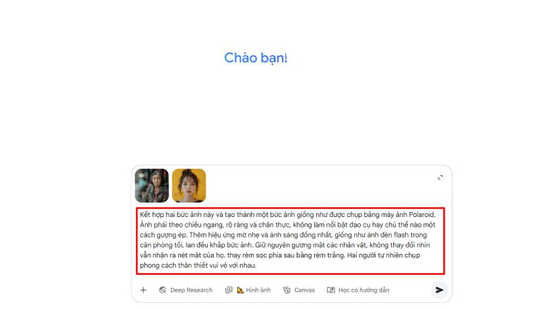 Nhập câu lệnh vào khung chat và đợi kết quả