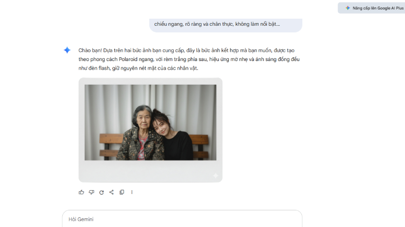 Kết quả ghép ảnh AI với người thân đã mất trên Gemini