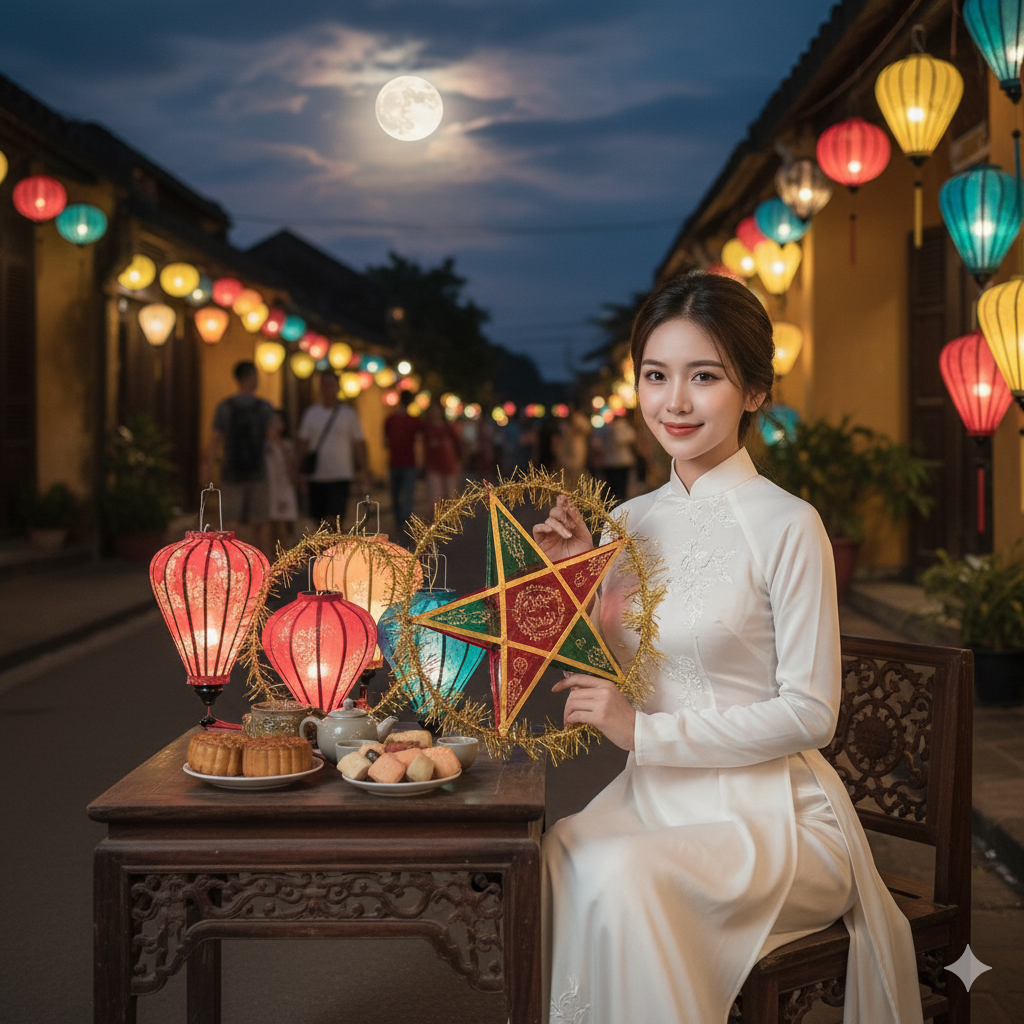 Tạo ảnh AI Tết Trung thu tại phố cổ