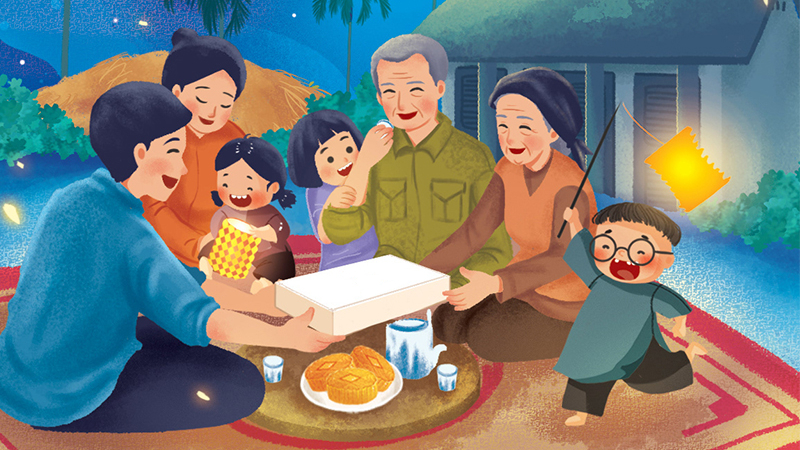 Vào dịp Tết Trung thu, cả gia đình quây quần bên nhau thưởng thức bữa tối, trò chuyện vui vẻ