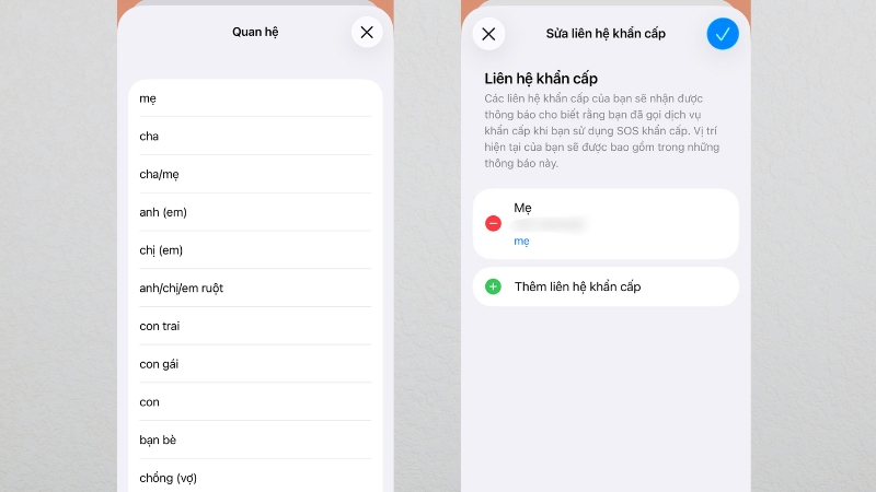 Chọn liên hệ để xác định mối quan hệ