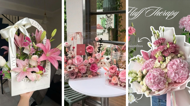 Bó hoa tươi kết hợp với thiết kế mới mẻ phù hợp mọi độ tuổi