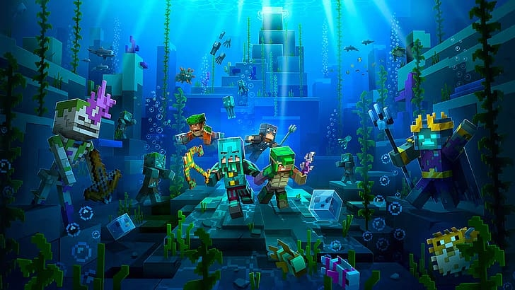 Hình nền Minecraft sẵn sàng chiến đấu dưới đáy đại dương