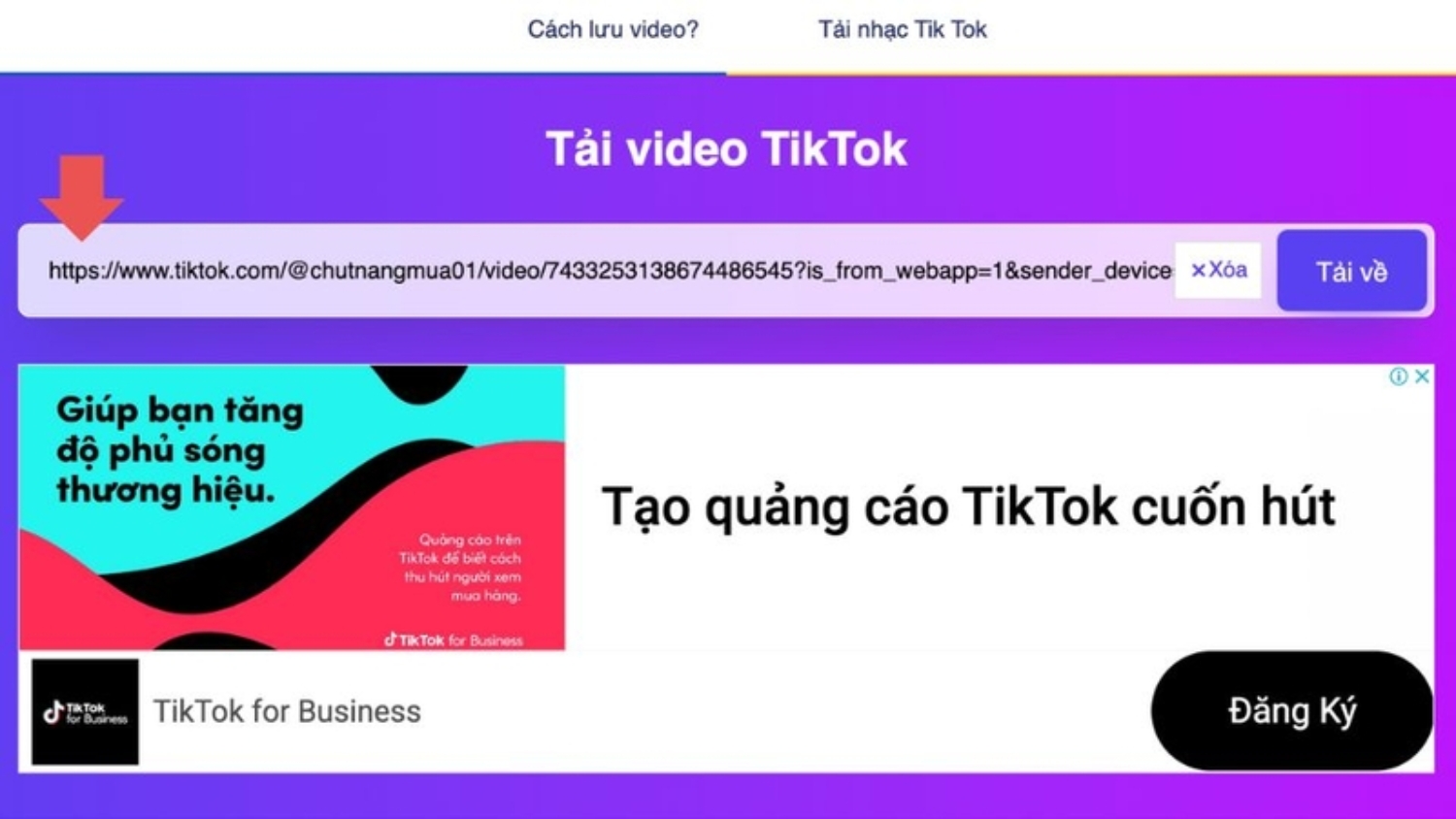 Dán liên kết TikTok vào SSSTik.io