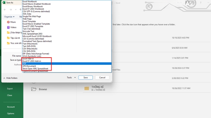 Chọn định dạng PDF ở đây