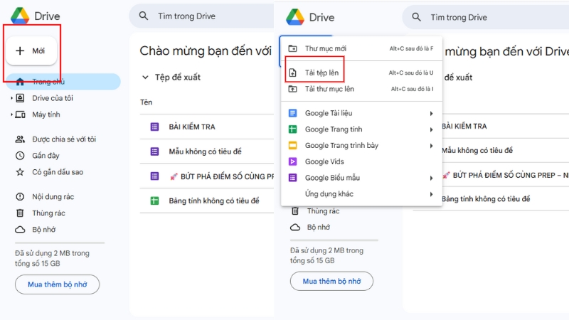 Thao tác như trên ảnh để tải file Excel lên