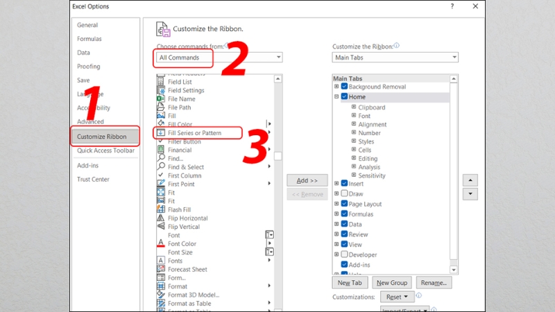 Giao diện của Excel Options