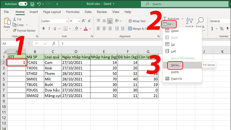 Sử dụng công cụ Fill Series