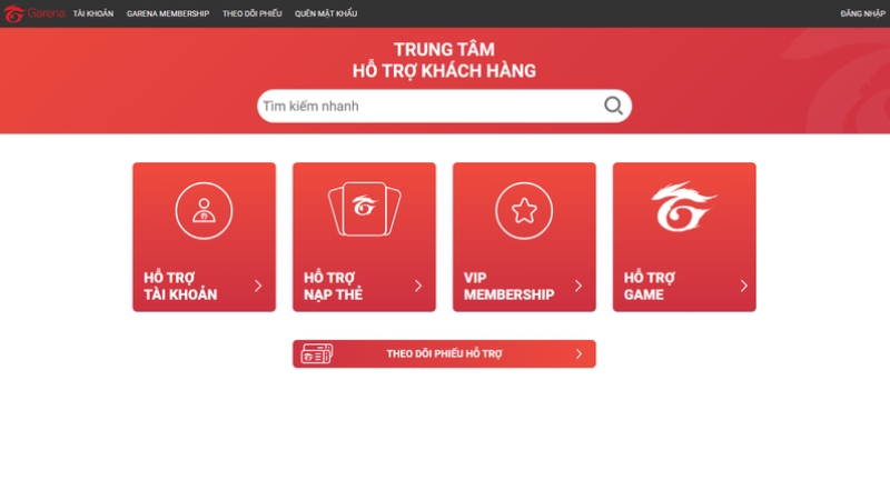 Truy cập vào trang hỗ trợ của Garena