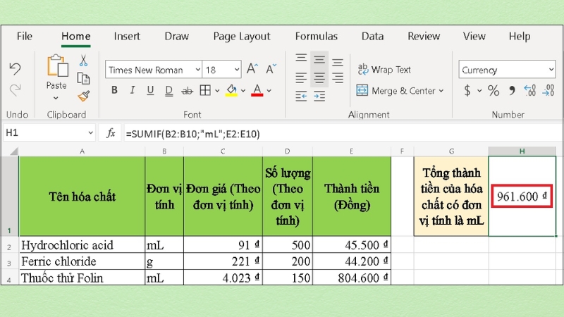 Tổng tiền của hóa đơn có đơn vị là mL