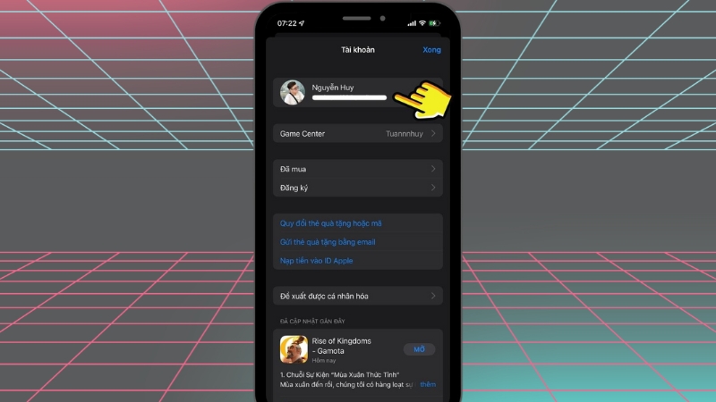 Chọn mục Apple ID
