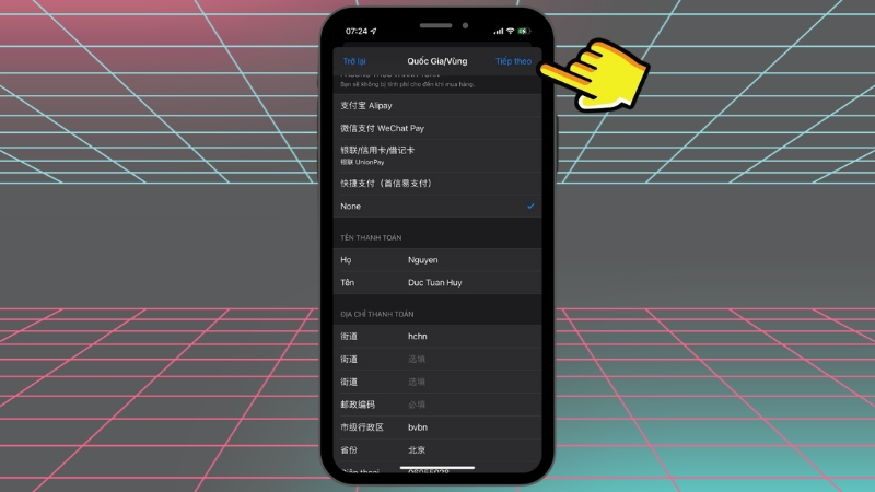 Nhập họ tên và địa chỉ thanh toán