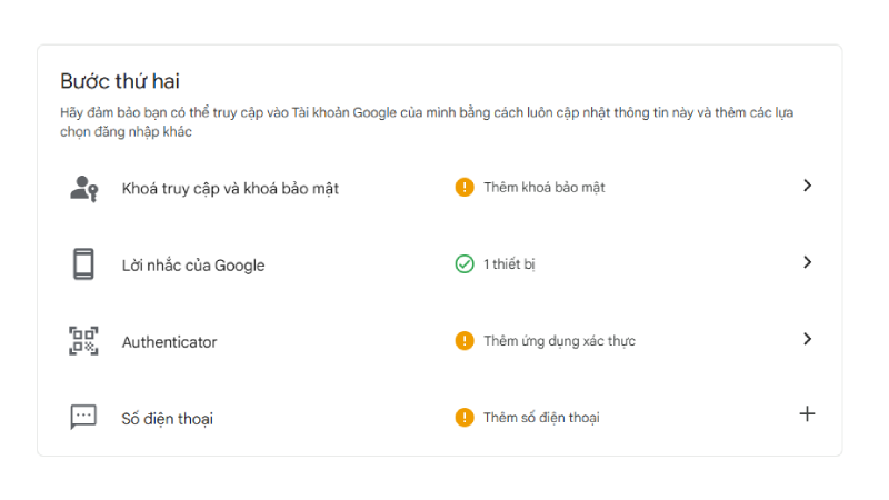 Các yêu cầu xác minh 2 bước tài khoản Google