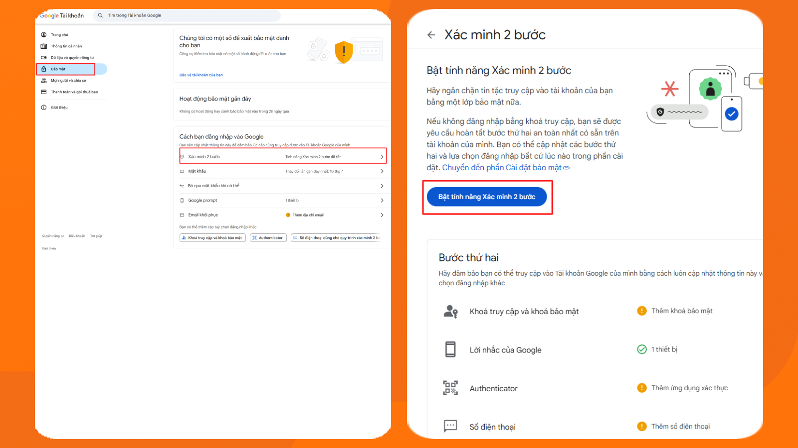 Cách bật minh hai yếu tố 2FA để bảo mật tài khoản Google