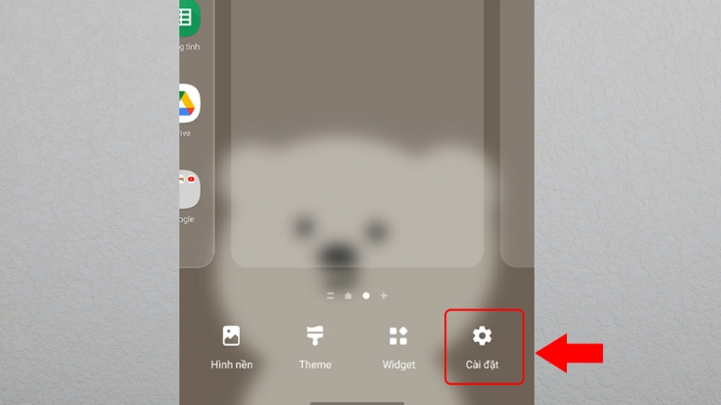 Nhấn giữ và chọn cài đặt