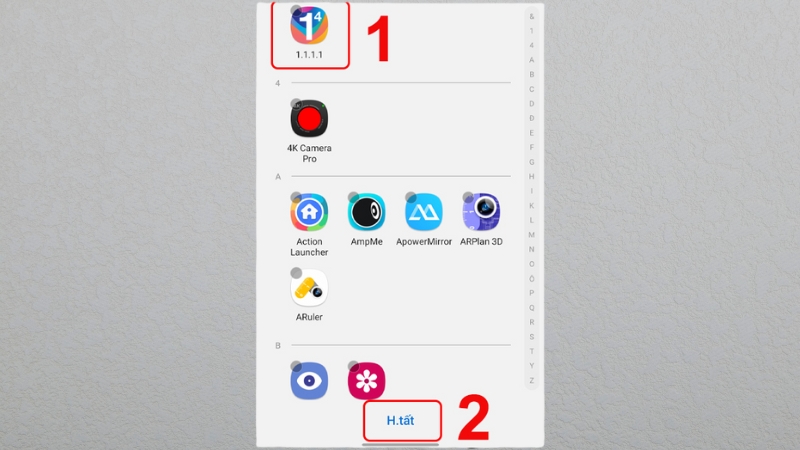 Chọn ứng dụng và nhấn hoàn tất