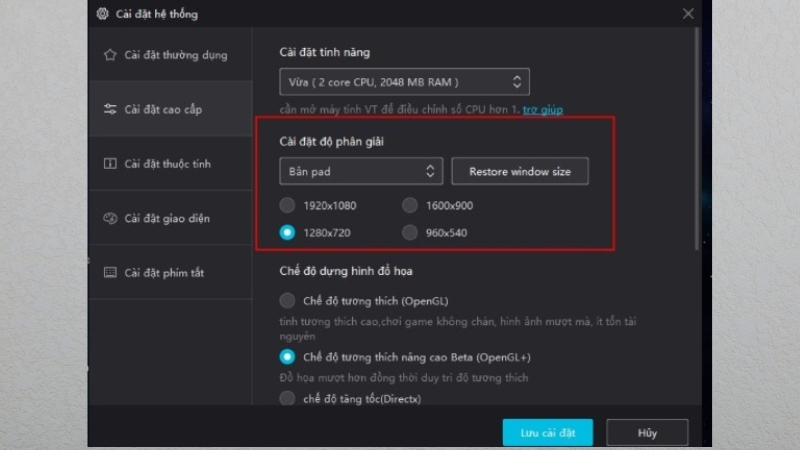 Tùy chỉnh độ phân giải