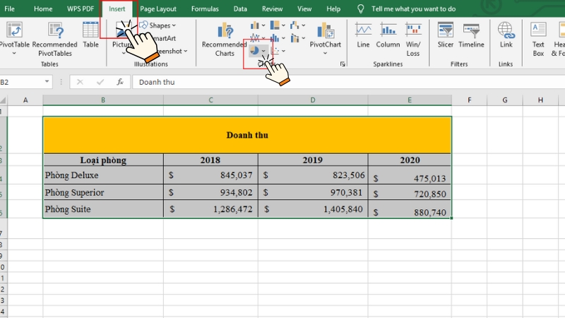 Chọn biểu tượng biểu đồ tròn