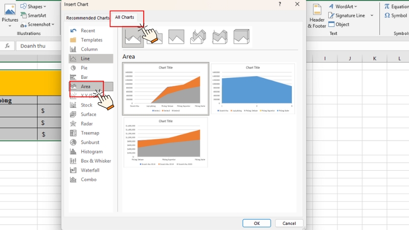 Chọn dạng biểu đồ miền trong All Charts