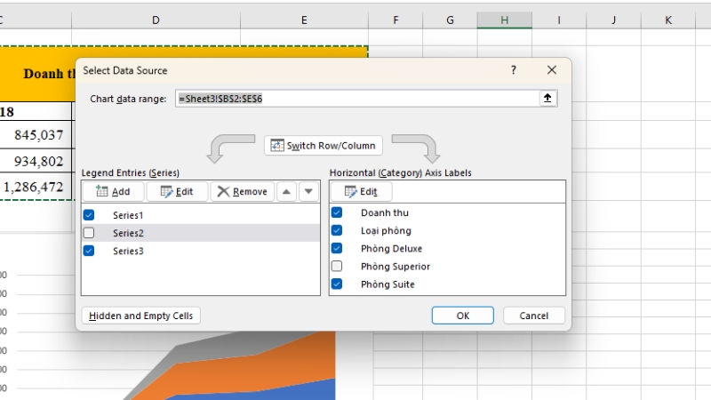 Sửa dữ liệu trong biểu đồ