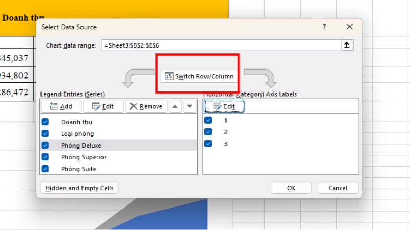 Hoán đổi dữ liệu bằng Switch Row/Column