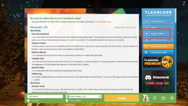 Chọn Restall Skin ở góc phải