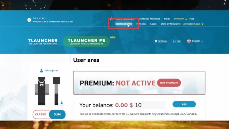 Tiến hành chọn hoặc tải skin