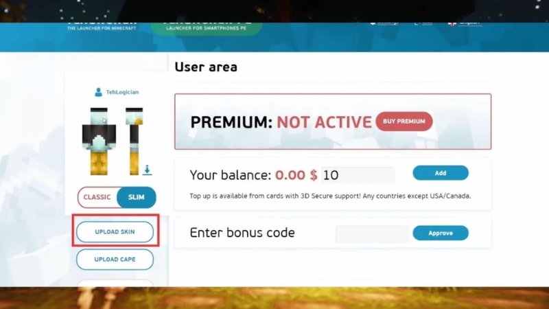 Bấm Upload skin để cài đặt
