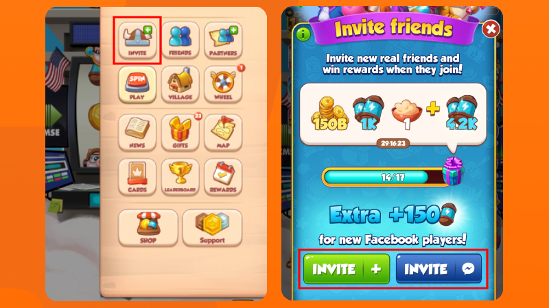 Cách mời bạn bè chơi Coin Master để nhận thưởng