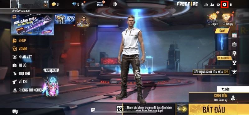 Nhấp chọn biểu tượng cài đặt