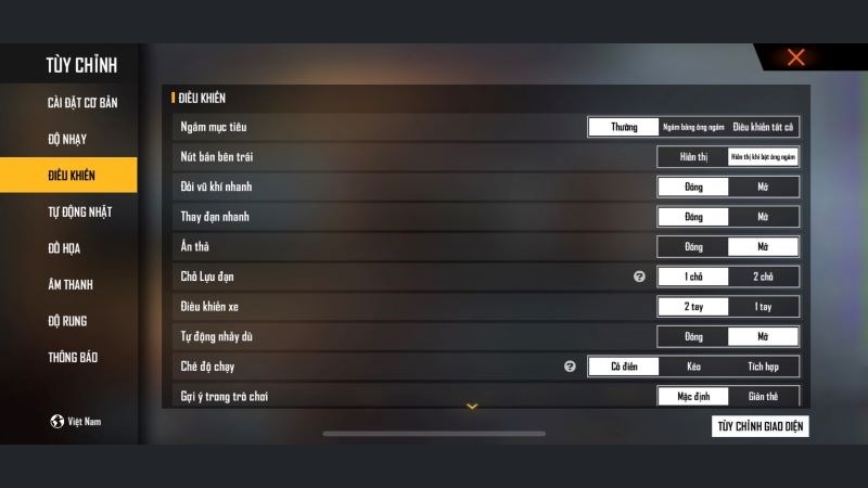 Cài đặt Controls quyết định tốc độ xử lý thao tác trong chiến đấu