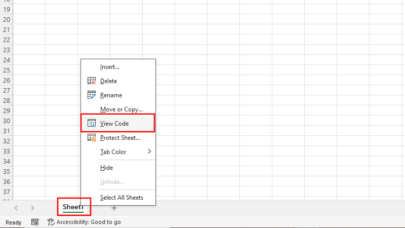 Nhấn chọn View Code để mở VBA trong Excel