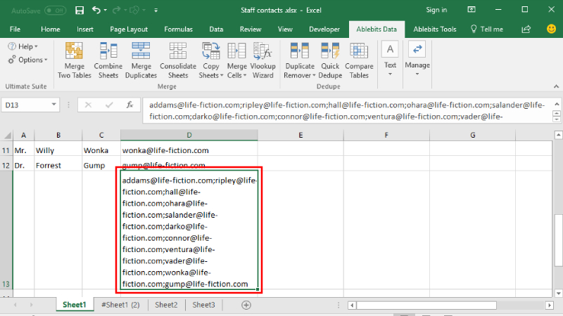 Kết quả của trang tính sau khi gộp Merge Cells