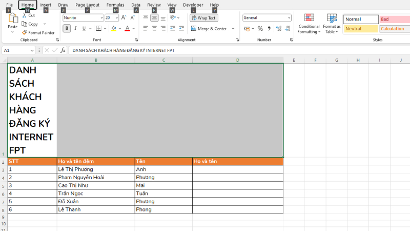 Nhấn giữ phím ALT để hiển thị phím tắt