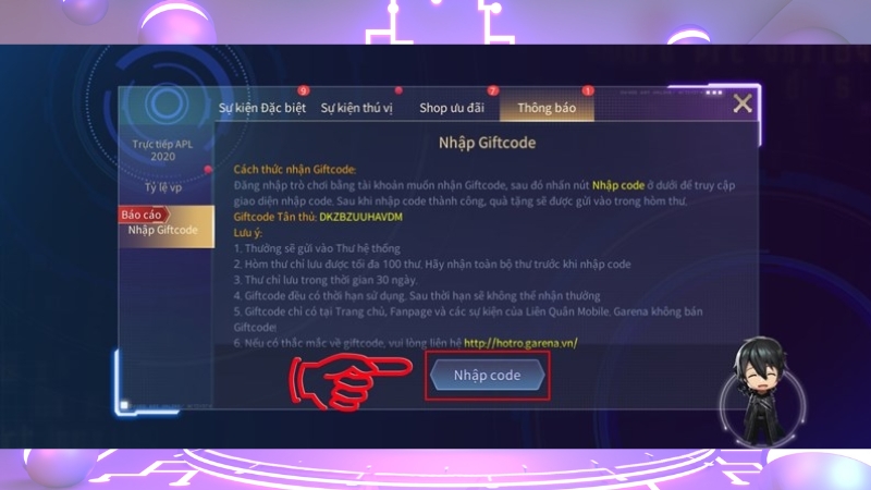 Thực hiện nhập code