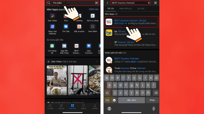 Tìm kiếm Best Express trên Zalo