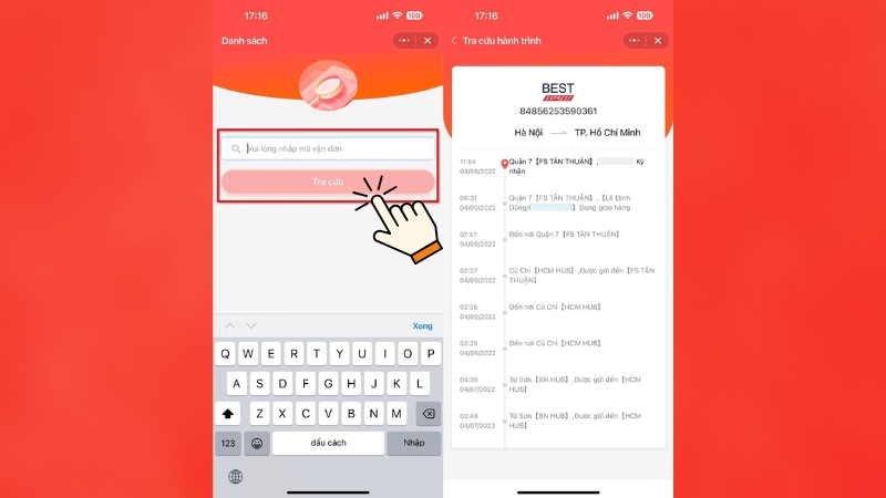 Tiến hành tra cứu