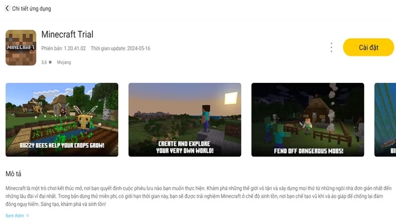 Tìm kiếm phiên bảng Minecraft Trial