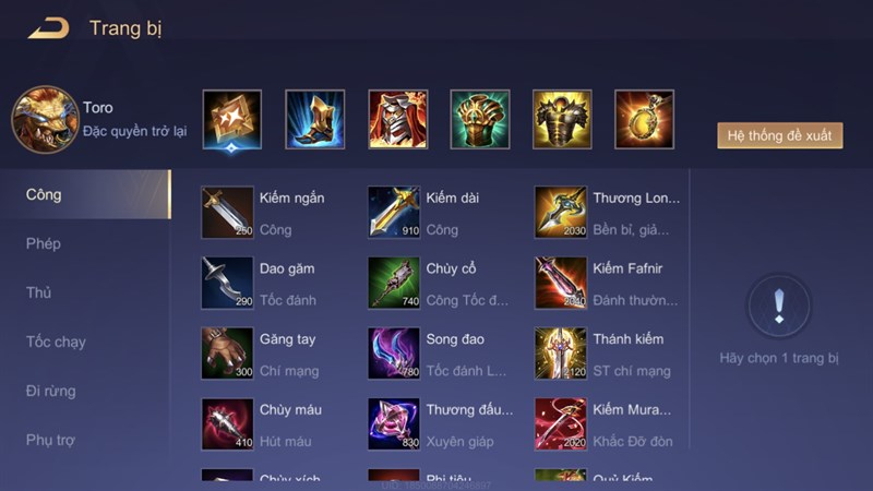 Gợi ý bộ trang bị cho Toro khi chơi Liên Quân