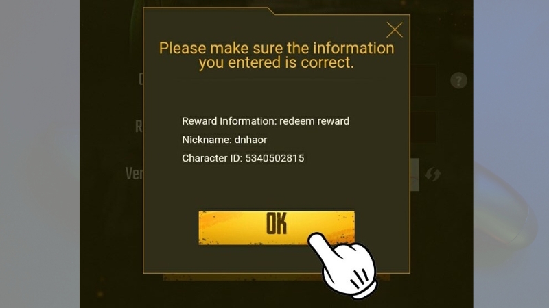 Nhấn OK để xác nhận thông tin